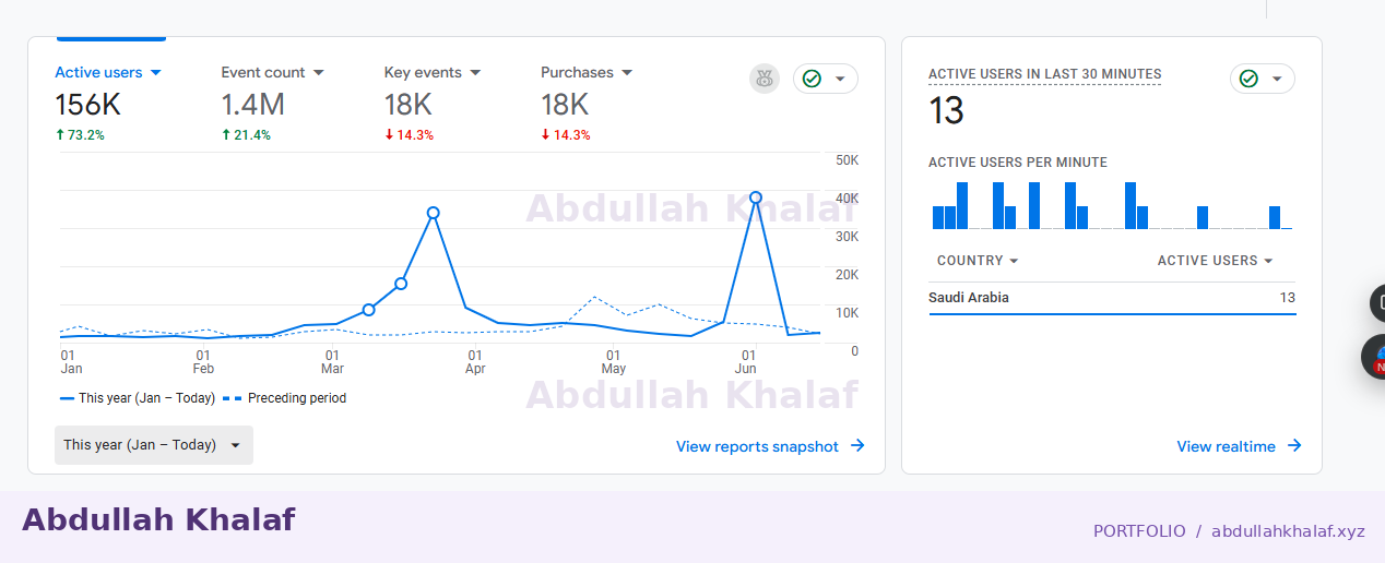 Google Analytics · audience & events — private details removed