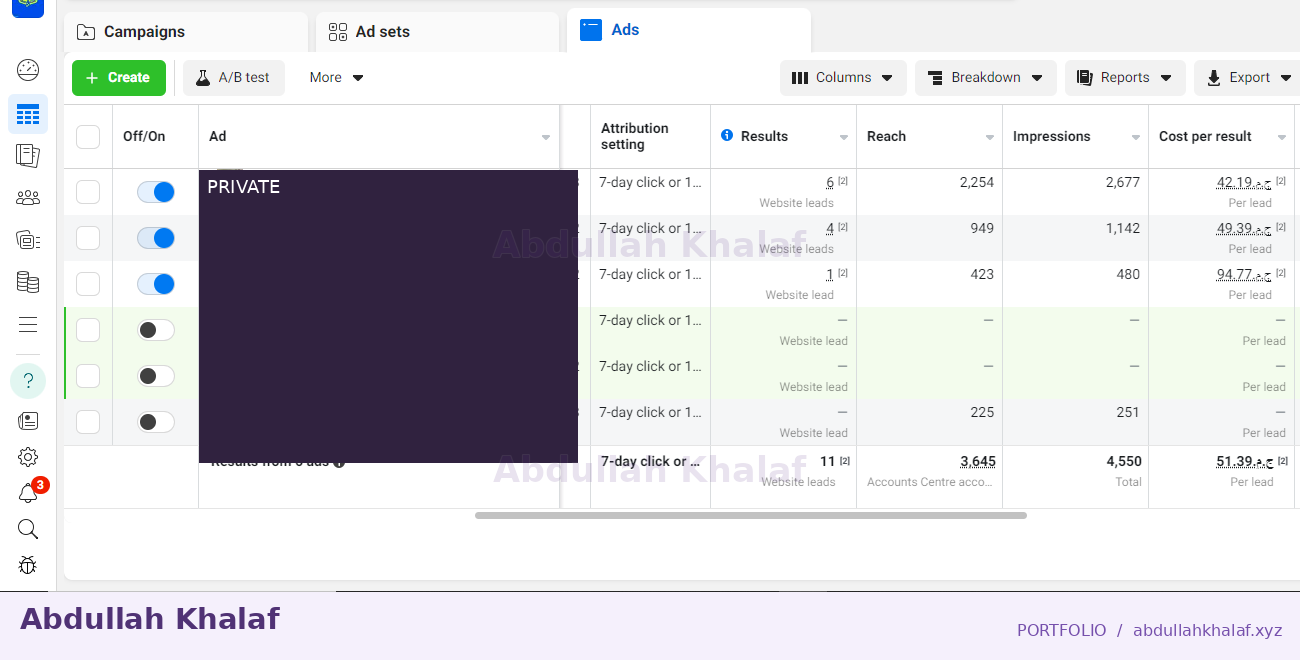 Meta Ads · historical report — private details removed